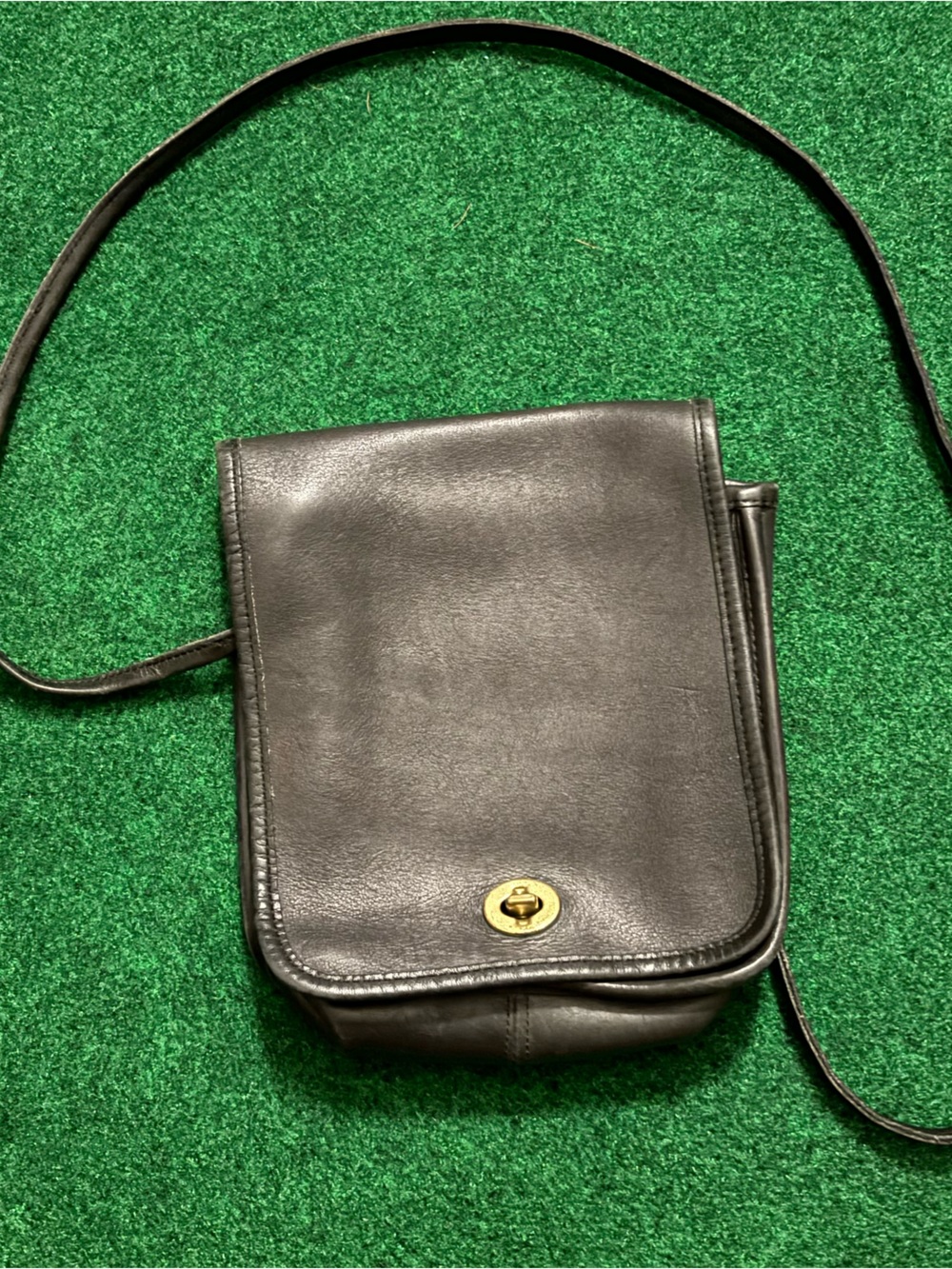 Coach Black Leather Messenger Crossbody with Gold Turn-Lock
